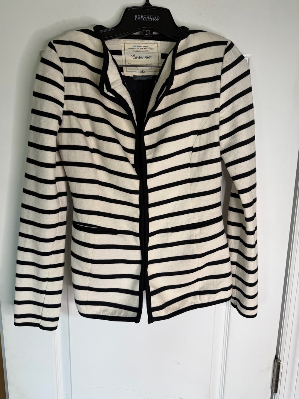 Cartonnier By Anthropologie Preppy Black and Cream Striped Blazer. Size XS.